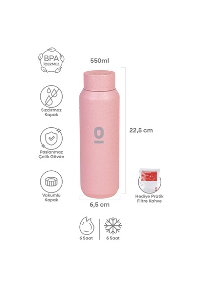 Pembe Mat Dokulu Paslanmaz Çelik Matara 550 ML Kapaklı No:99