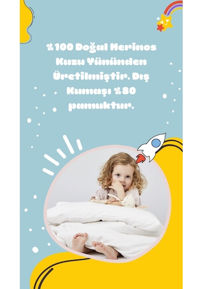 Elyaf Sepeti Yün Dolgulu 100x150 Cm Yün Bebek Yorganı + 25x35 Cm Yün Bebek Yastığı