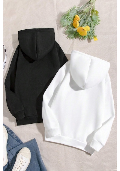 2'li Paket Baskılı Erkek - Kız Çocuk Rahat Kalıp Sweatshirt 11-12 Yaş / Siyah Siyah