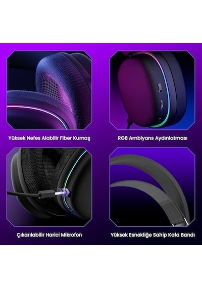 Aula G7 Tri Mode Kablosuz Rgb Gaming Mikrofonlu Oyuncu Kulaklığı 40mm Driver Gürültü Engelleyici Pembe