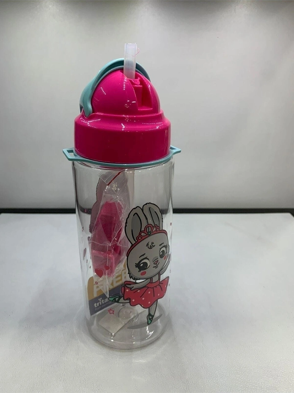 Third Tritan Pembe Desenli Pipetli Matara 500 Ml Bpa Free Askılı Suluk Karışık