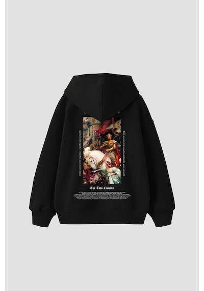 Startmore The Two Crowns Baskılı Oversize Unisex Premium Beyaz Siyah