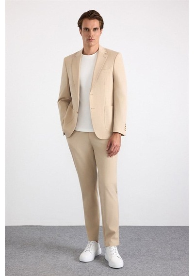 Süvari Bej Slim Mono Yaka Düz Torba Cep 6 Drop Takım Elbise Stk1006900002-bj3