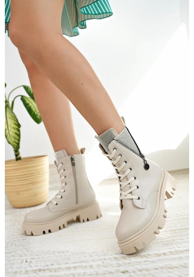 Nesil Shoes İfs 308 Ten Taşlı Kadın Bot-ten Ten