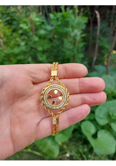 Gezergold Takı Çeyrek Çelik Zirkon Taşlı Bileklik 22ayar Altın Kaplama Bileklik