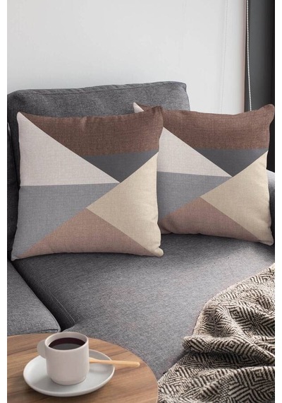 Kahverengi Geometrik Desen Çift Taraf Kırlent Kılıfı Krl391n11
