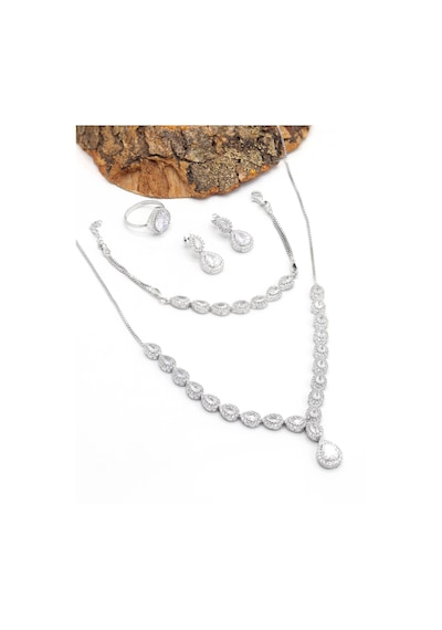 Zirkon Taşlı Damla Model 925 Ayar Gümüş Kadın Dörtlü Set 201025662