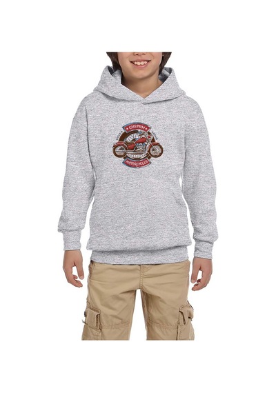 Zepplin Giyim Custom motorcycle Gri Çocuk Kapşonlu Sweatshirt Gri