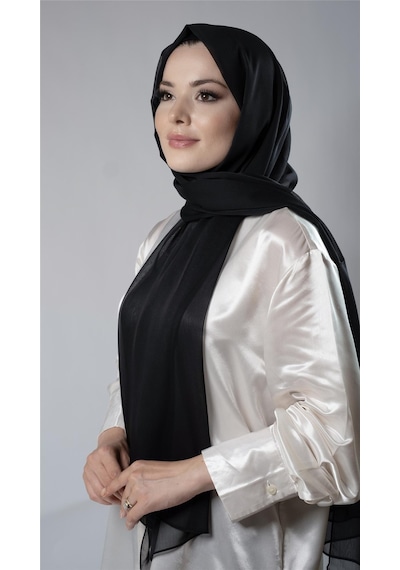 Hürrem Bone Siyah Düz Klasik Şal Şifon Kumaş Janjan Abiye 202108 01 Siyah