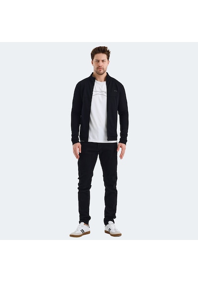 Slazenger VISUAL Erkek Fermuarlı Dik Yaka Cepli Siyah Sweatshirt