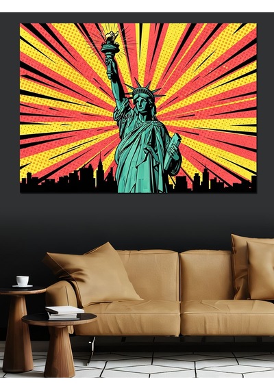 Pop Art Özgürlük Heykeli Tablosu Dekoratif Kanvas - Mdf Ahşap Tablo