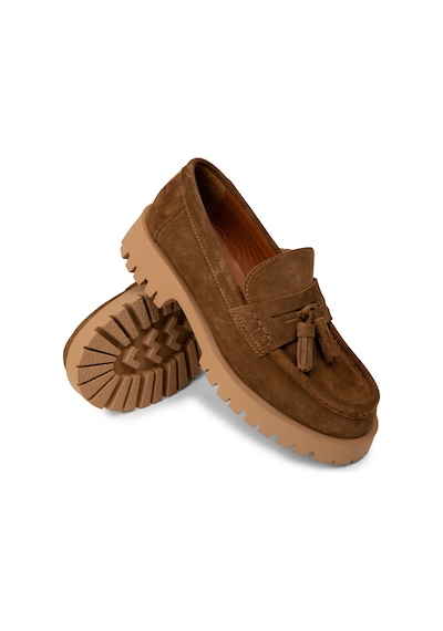 Deery Kadın Hakiki Süet Taba Rengi Püsküllü Loafer - 02035ztbac01