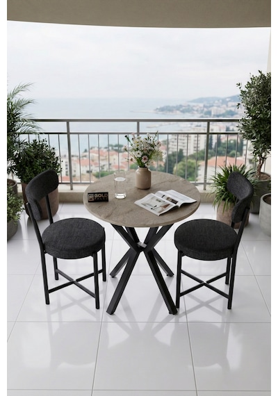Mutfak Masası 70 Çap 2 Sandalyeli Traverten Görünümlü Balkon Bahçe Cafe Masa Seti Teddy Antrasit Mutfak Masası 70 Çap 2 Sandalyeli Traverten Görünümlü Balkon Bahçe Cafe Masa Seti Teddy Antrasit