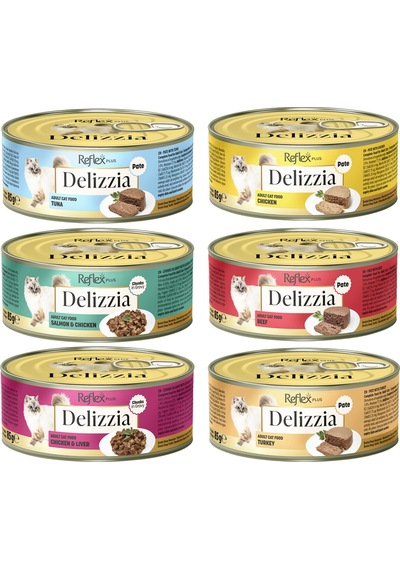Delizzia Kıyılmış Karışık Yetişkin Kedi Maması Paketi 6x85 Gr.