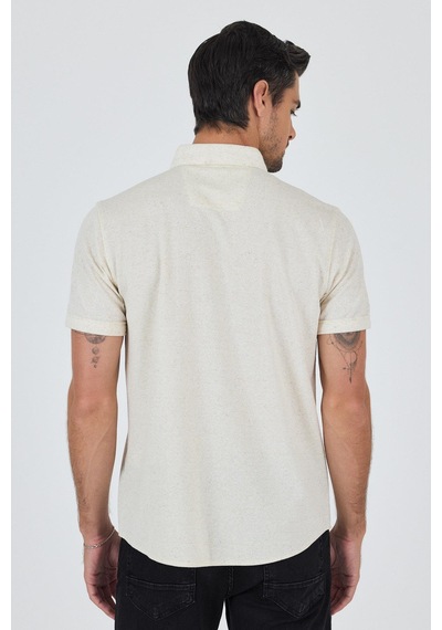 İmza Ekru Kısa Kol Düz Örme Düğmeli Yaka Cepsiz Pamuklu Classic Slim Fit Gömlek 1004250155 609 Ekru