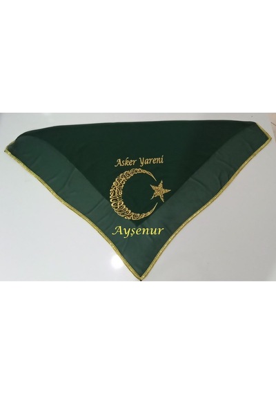 İsimli Asker Yareni Ayyıldız Nakış Işlemeli Kına Asker Omuz Şalı Atkısı Örtüsü Isme Özel