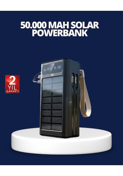 Güneş Panelli Powerbank Led Işıklı Tnabilir Muratech - 76 Şarj Cihazı Açık