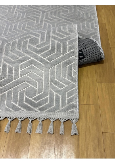 Dinarsu Armoni Düz Gri Kaymaz Tabanlı Kesme Kabartmalı Yıkanabilir Salon Koridor Hali