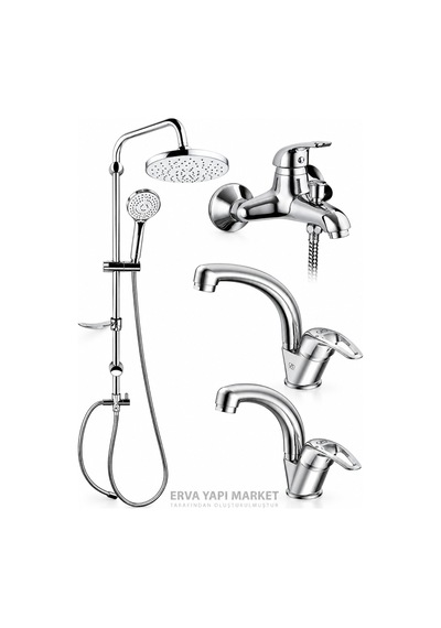 Adrio Banyo Bataryası Lavabo Bataryası Mutfak Bataryası Dst19-2 Yağmurlama Duş Seti 4'lü Krom Kombin