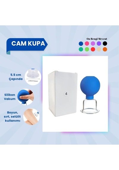 Silikon Vakumlu Cam Yüz Masaj Kupası No:4 Mavi Çok Renkli