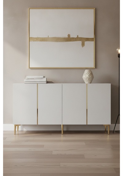 Ka1524bg Poli Konsol Ve Tv Sehpası Beyaz-gold 150cm Beyaz - Altın