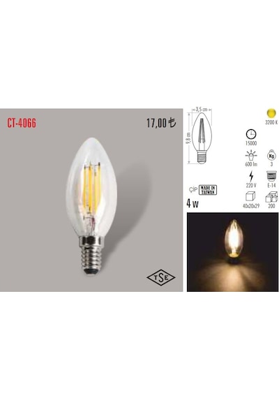 Cata Ct-4066 5 Adet 4w Filament Led Buji Ampul Lamba Gün Işığı