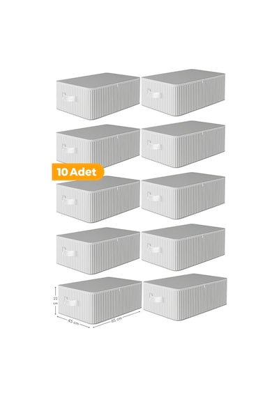 Serstil 10 Adet Antrasit Çizgili Büyük Boy Baza Altı Ve Çekyat Hurç - 65x45x22 Cm - Organizer. Gri