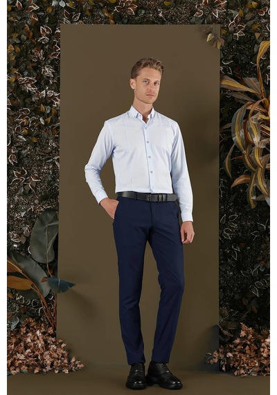 Efor Gk 691 Slim Fit Mavi Klasik Gömlek Mavi