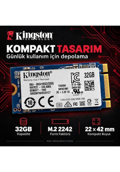 Kingston 32gb M.2 2242 22x42 Mm Dahili Ssd Rbu-sns4180s3/32gg