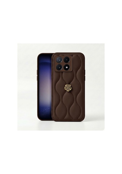 Xiaomi Poco X6 Pro 5g  Kılıf Çiçekli Dalgalı Deri Kılıf Kahverengi