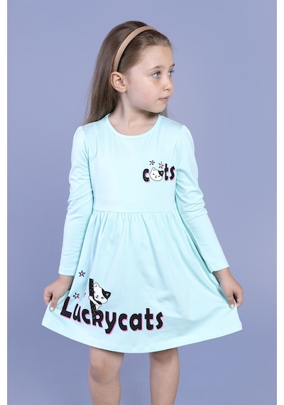 Toontoy Kız Çocuk Baskılı Elbise Su Yeşili