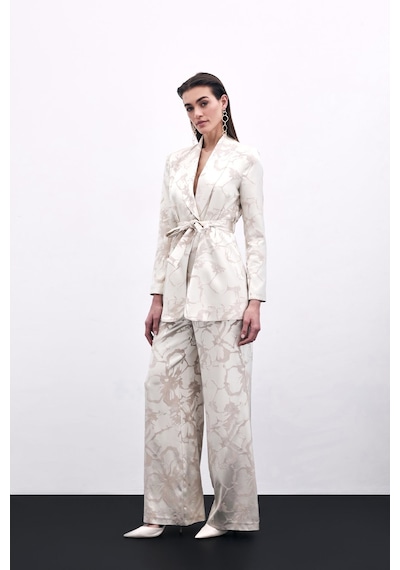 Sateen Renkli Jakarlı Pantolon - Bej-135835 Bej