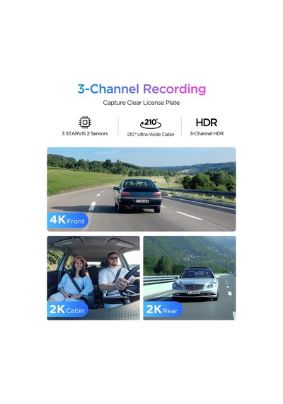 Viofo A329s 3 Kameralı Ön+arka+iç 4k+2k+2k Wi-fi 6 Hdr Starvıs 2 Sensör Gps'li Ssd Destekli Araç Kamerası
