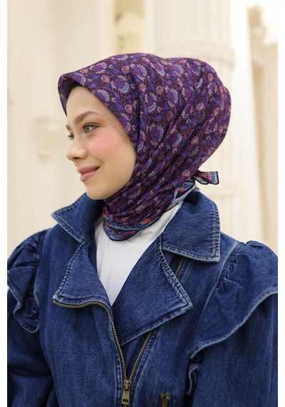 Silk Home Soft Eşarp 73077-05 Koyu Lacivert, Çelik Mavi, Parlak Turuncu, Saks
