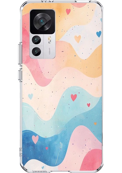 Xiaomi Mi 12t-12t Pro Uyumlu Pastel Renkli Dalgalı Ve Kalp Baskılı Silikon Kılıf Renkli