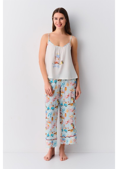 Suwen Feminine Atlet Pantolon Takımı Sh25543660a1196 Mavi Çizgi Baskılı Mavi
