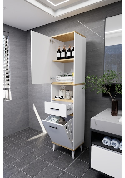 Lula Çok Amaçlı Dolap Banyo Dolabı Kirli Çamaşır Sepeti Dolabı Beyaz Beyaz Lula Çok Amaçlı Dolap Banyo Dolabı Kirli Çamaşır Sepeti Dolabı Beyaz Beyaz