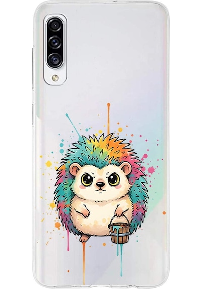 Samsung Galaxy A30s İle Uyumlu Splash Kirpi Tasarımlı Şeffaf Silikon Kılıf Şeffaf