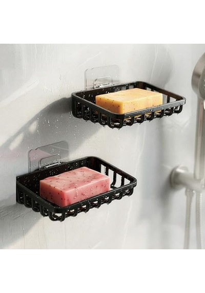 2&apos Li Set Yapışkanlı Banyo Sabunluk, Katı Sabun Tutacağı, Lavabo Mutfak Katı Sabunluk Süngerlik Siyah Siyah 000 Açık Krem