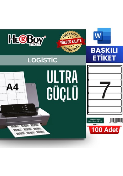 Herboy Hb-1107 192,5 X 39 Mm A4 Baskılı Laser Etiket 100 Adet