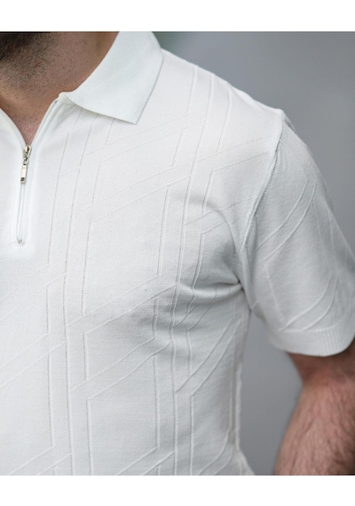 Fermuarlı Triko Tshirt Beyaz