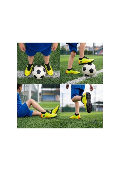 Çocuk Halı Saha Futbol Ayakkabısı Hafif, Kaymaz Tabanlı, Bağcıklı Kramponsuz Spor Ayakkabı Sarı