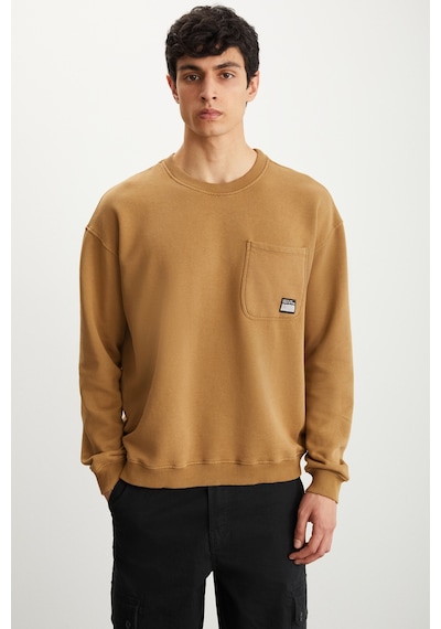 Grimelange Dımıtrı Erkek Soluk Efektlı Ceplı Süs Etiketli Oversıze Fit Haki Sweatshirt
