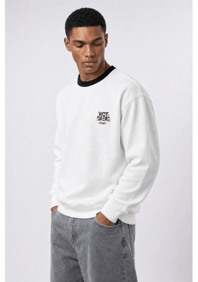 Respire Erkek Not Basic Project Baskılı Oversize Sweatshirt Ekru
