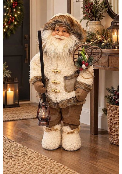 Fenerli Dekoratif Noel Baba Krem-kahverengi 60 Cm