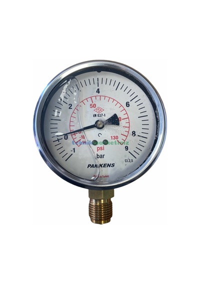 100MM -1/+9 Bar ALT Çıkış 1/2" Gliserinli ManovakuMMetre Pakkens