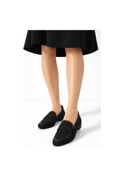 Mery Ceyn Taşlı Küt Kare Loafer Şık Babet Siyah-siyah
