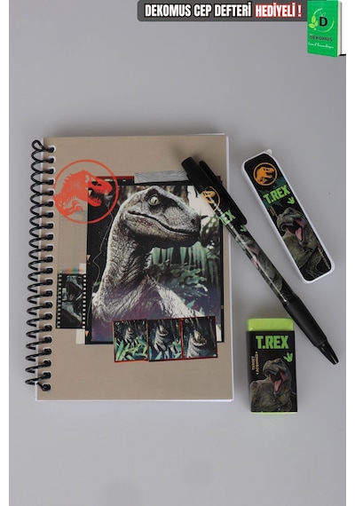 X Dekomus Lisanslı Jurassic World A6 Bloknot,uçlu Kalem,silgi Ve Uç Seti Diğer