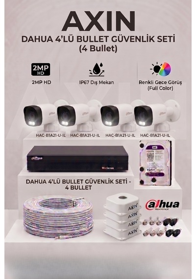 4 Kameralı Full Color Gece Görüşlü Güvenlik Kamera Seti - 500 Gb Hdd, Yapay Zeka Destekli, Akıllı Çift Işık - Gece Renkli