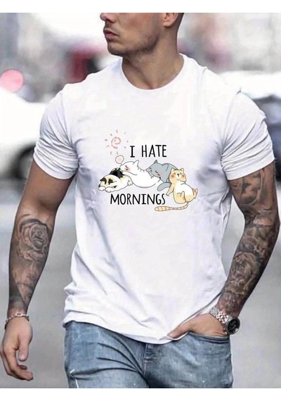 Moda Assema Erkek Baskılı Oversize T-shirt - Beyaz Çok Renkli